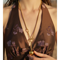 JINYOU 2786 Nouveauté Collier en acier inoxydable plaqué or avec pendentif sphère, collier à maillons, bijoux pour la vente en gros