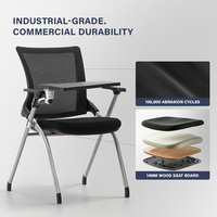 Chaise de bureau ergonomique pour salle de réunion, dossier mi-haut, en maille, avec tablette d'écriture et support pour ordinateur portable