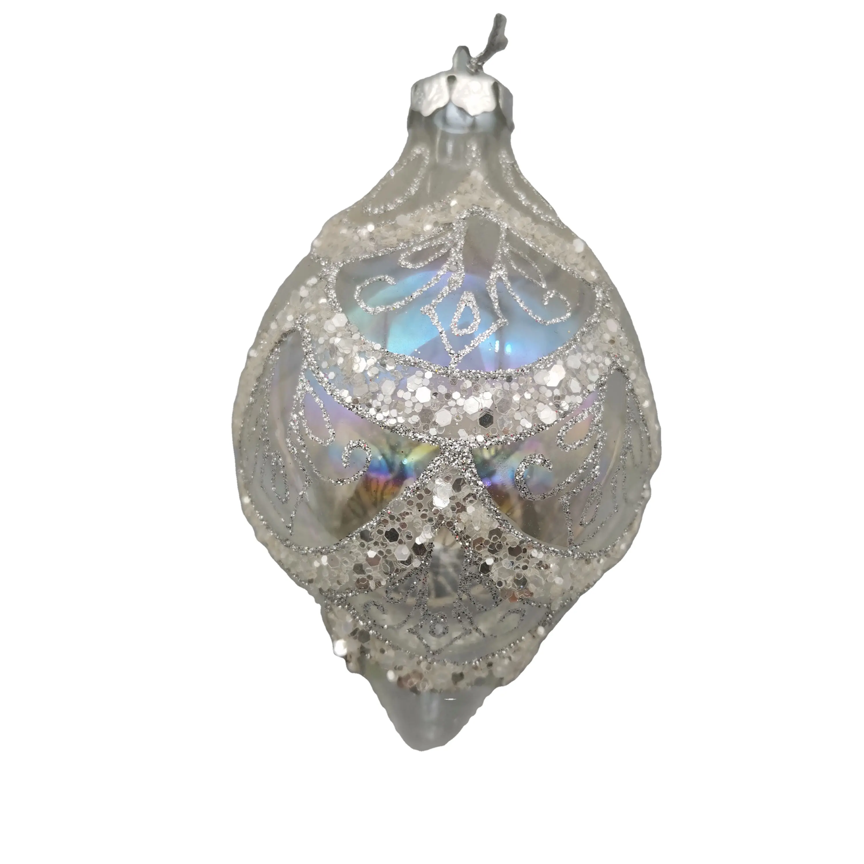 Wholesale Custom Cone Silver Glass Christmas Ornaments Hanging Ball For Gift