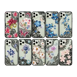 Vintage hollow out lace flower Mobile phone Case For iphone 14 pro max