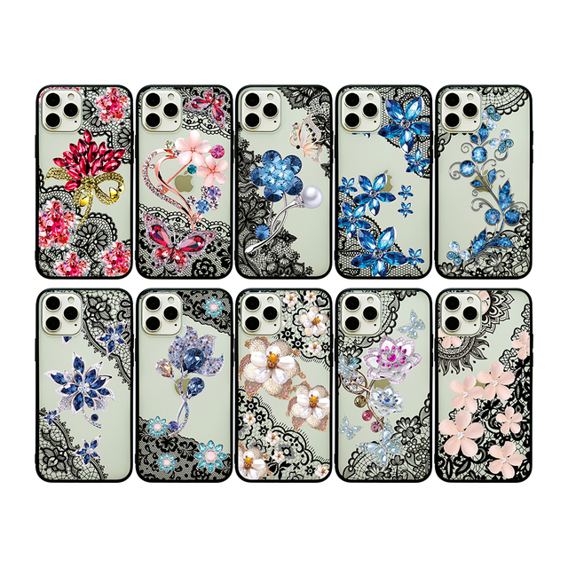 Vintage Classic Luxury Mobile Phone Case for iPhone 14 Pro Max Hollow Lace Flower Design Shockproof TPU PC Material 15Pro 8Plus