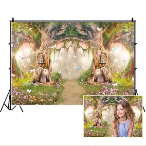 Fondo de foto de hadas de jardín encantado Tema de primavera Bosque de cuento de hadas Selva para bebé Niña Niños Fotografía Fiestas Papel - Product Image 1