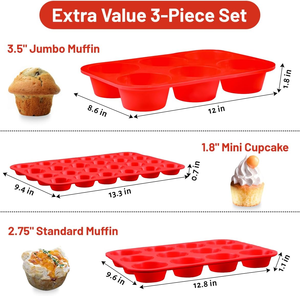 MUYULINS - Molde para Hornear Pasteles y Cupcakes de Silicona Estándar, Antiadherente, Grado Platino LFGB, Libre de BPA, Color Rojo, 12 Tazas - Product Image 5