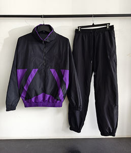 Ensemble survêtement polo, coupe-vent, fermeture éclair technique, pantalon de survêtement softshell, ensemble <span class=keywords><strong>2</strong></span> pièces, homme, grande taille, écologique, piping en nylon, années 90 - Product Image 2