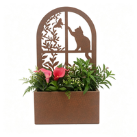 Vente en gros de fournitures de jardin : Jardinière murale en métal motif chat et papillon, décoration artistique en fer pour jardin et cour arrière