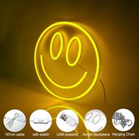 Lámpara de Pared LED de Neón Acrílica Neonawall IP65 con Cara Sonriente, Luz Amarilla Cálida, Interruptor USB, para Decoración de Tiendas y Dormitorios