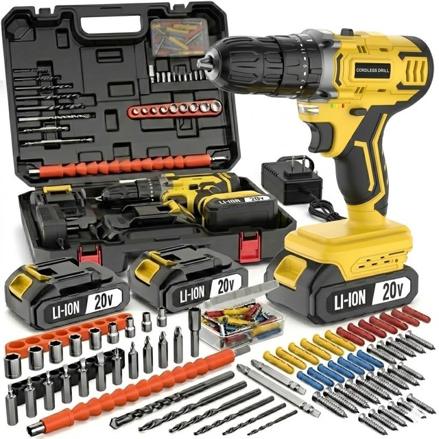 20V Battery Powered DIY Hammer Impact Drill Driver Set 2.0Ah 30mm 3/8 Keyless Chuck Cordless OEM Customizable