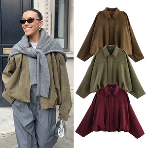 Chaqueta Estilo Piloto <span class=keywords><strong>para</strong></span> Mujer de Corte Holgado Estilo Europeo Primavera Otoño 2025, Ropa Casual <span class=keywords><strong>para</strong></span> Mujer con Textura de Gamuza, Solapa, Cierre de Cremallera y Color Sólido - Product Image 3