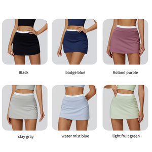 กระโปรงเทนนิสเอวสูงทรงเอแต่งได้สำหรับผู้หญิงกระโปรงกางเกงขาสั้นแบบสองชิ้นทำขึ้นเอง - Product Image 2