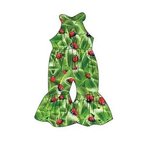 Vêtements de printemps ODM pour bébé, combinaison douce, chaude et confortable avec imprimé animal, combinaison plissée sans manches, pyjama