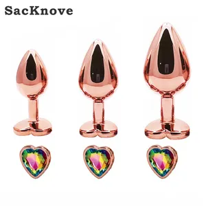 SacKnove Plating Rose Gold Heart Shape Female Male Couples Expand Dilator Massage Stainless Steel Butt Crystal Anal Plug