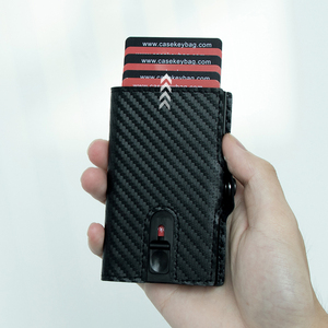 Casekey Custom Slim Carbon Fiber <b>Wallet</b> Middle Button Cartera Metal Credit Card <b>Holder</b> RFID Blocking <b>Wallet</b> With Zipper Pocket - Product Image 1