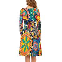 Mandala ethnique motif floral robes de soirée traditionnelles femmes soirée élégance 2022 manches longues a-ligne genou longueur robe femmes