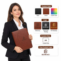 Portafolio de Cuero A4 con Cierre y Asa, Personalizable con Logotipo, con Anillas, Calculadora, Bolsa Organizadora de Documentos de Negocios de PU Encerado Premium