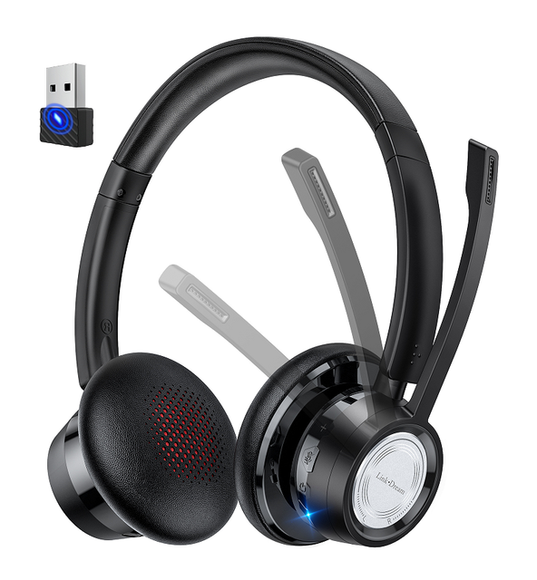 New Bee USB Dongle Office Headphones Kopfhorer Call Center Wireless Headset for Computers, Laptops, PCs