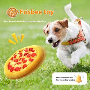 Juguete de dentición para mascotas de peluche duradero y respetuoso con el medio ambiente, lindo juguete interactivo con sonido para masticar para gatos y perros, pizza divertida, llamada BB - Product Image 3