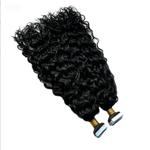Extensiones de Cabello Natural Negro Premium con Ondas Profundas, Adhesivas, Elásticas, Definidas, Sin Enredos, Seguras para el Cuero Cabelludo, de Larga Duración - Product Image 1