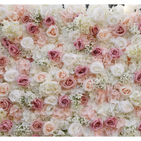 Dinding Bunga Pernikahan Modern 8ft X 8ft Putih Baby's Breath Kain Sutra Merah Muda Dekorasi Dinding 3D Buatan Panel Gulung