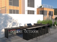 Îlot de cuisine extérieur en pierre exquise avec barbecue et four à pizza pour jardin domestique et projets extérieurs de villas privées, résistant aux intempéries