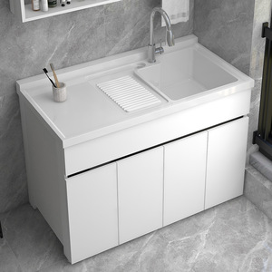 Mueble de Baño con Lavabo Integrado de Aluminio Espacial, con Lavabo Integrado, de Pie, Diseño Minimalista, Duradero - Product Image 3