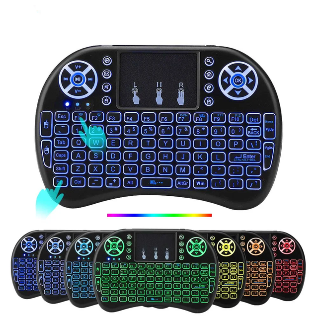 I8 2.4GHz Wireless Keyboard Backlight Air Mouse Remote Control Touchable Handheld for Smart TV Box Desktop PC 7 Color