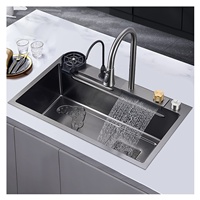 Évier de cuisine à gradins Lavage à gradins haut et bas Multi-fonction Grand évier de cuisine intelligent simple sus304 fait à la main avec lave-gobelet