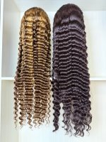 Perruque Remy sans colle à ondulations profondes de 28 à 40 pouces, avec dentelle HD transparente, sans perte de cheveux, en cheveux vierges vietnamiens bruts pour femmes