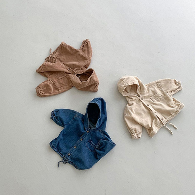 Детский весенне-осенний Новый Кардиган для малышей Повседневный стиль Модное джинсовое вельветовое повседневное Детское пальто с капюшоном