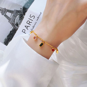 Pulsera y Brazaletes de Lujo de Acero Inoxidable 316L con Baño de Oro de 14k y 18k y Circonitas, Pulsera de Piedras Preciosas Coloridas para Mujer - Product Image 2