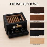 Humidor de bureau en bois de luxe avec couvercle en verre, hygromètre, humidificateur, serrure à combinaison, tiroir de rangement pour accessoires, anti-humidité