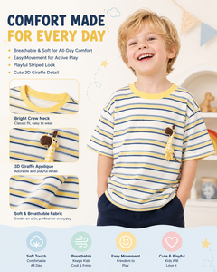 T-shirt à manches courtes pour garçons, imprimé girafe rayée, en coton mélangé doux et respirant, décontracté pour le quotidien - Product Image 2