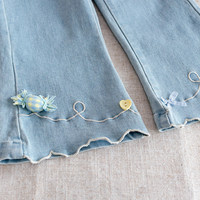 Pantalon en jean évasé pour filles, taille mi-haute, avec fermeture élastique, teint en pièce, collection Printemps/Automne, vente en gros