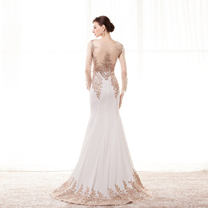 <span class=keywords><strong>Abito</strong></span> da sera Vintage da sposa in avorio e <span class=keywords><strong>nero</strong></span> con foto di vendita calda Ebay <span class=keywords><strong>abito</strong></span> da sera a manica lunga sirena ricamata in oro - Product Image 6