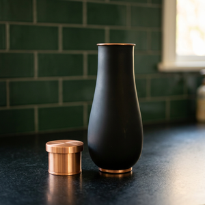 Premium Matte Black Pure Copper Bedside Carafe Jar 1500ml Powder Coated Charcoal <b>Pot</b> Luxury Wellness Metal Drinkware <b>Set</b> - Product Image 2