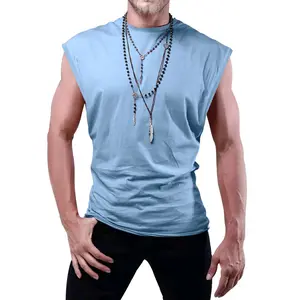 New fashion europe men solid color o-neck street sleeveless t-shirt outdoor sports fitness casual tops vest t-shirt