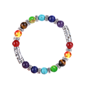 Bracelet classique unisexe en pierre naturelle agate 7 chakras, breloque en pierre précieuse ton antique, bijou Feng Shui, cadeau - Product Image 1