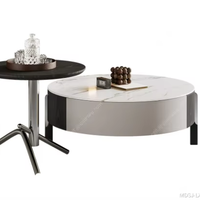 Ensemble de table basse ronde moderne italienne minimaliste pour salon, plateau en pierre blanche neige haute brillance de 6 mm, tiroirs