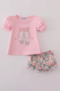 Elegante conjunto de falda de zapatilla de ballet rosa para niñas Traje cómodo de dos piezas para juegos de baile o ropa informal - Product Image 6