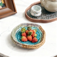 Assiettes à dîner en céramique de 7 pouces, vaisselle, glaçure verte craquelée, vaisselle en porcelaine irrégulière, assiette à salade, vaisselle de table