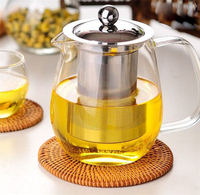 Service à thé et café en verre borosilicate transparent soufflé à la main, moderne, 600 ml, écologique, résistant à la chaleur, avec filtre et couvercle PSC