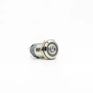 16mm 5A Metal Push Button Switch CE IP65 Momentary Latching Waterproof Flat Head Power Symbol Ring LED Safety Switch