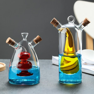 Pot à <span class=keywords><strong>huile</strong></span> créatif en verre borosilicate épais à double paroi avec bouchon en liège, pour <span class=keywords><strong>cuisine</strong></span>, 350 ml extérieur, 50 ml intérieur, pour sauce soja - Product Image 2