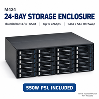 M424 24-Bay Thunderbolt 3/4 & USB4 40Gbps Enclosure Penyimpanan Aluminium 22Gbps SATA/SAS Hot Swap HDD/SSD JBOD Expansion Chassis
