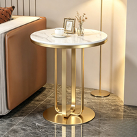 Table d'appoint moderne ronde à motif marbre avec support métallique pour canapé, salon, chambre à coucher, meubles d'intérieur