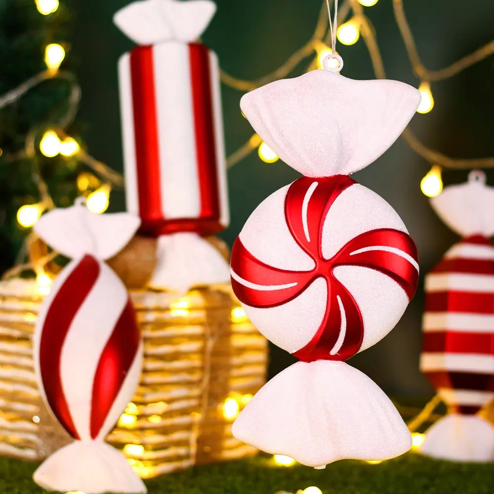 Colgante de caramelo rojo y blanco de Navidad, decoración de Ambiente de 32CM, ventana, decoración de fiesta de boda, dulces