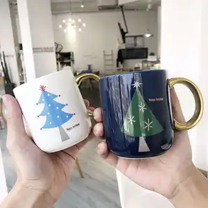 Christmas Tree Gift Cup Trending Products Ceramic Cup Mug With Gold Handle