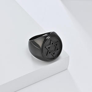 Anillo de estrella de seis puntas de acero de titanio para hombre, joyería de dedo índice con estrella de David en oro, negro y plata, regalo para hombres - Product Image 3