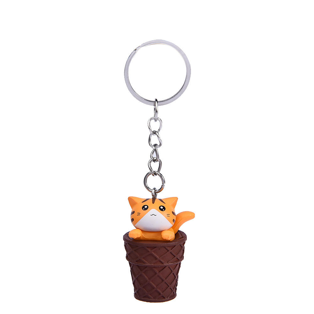 Yellow cat+coffee bucket keychain