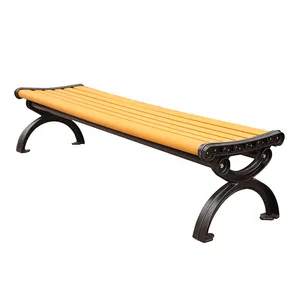 Asiento de Banco de madera para uso en exteriores, patas de hierro fundido, para parque público, tablillas de madera con espalda descubierta, Banco antiguo