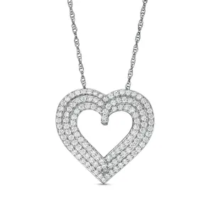 2024 Fashion Jewelry Trends 1.0 CT VVS Moissanite Diamond Triple Row Heart Love Pendant Necklace In 925 Sterling Silver